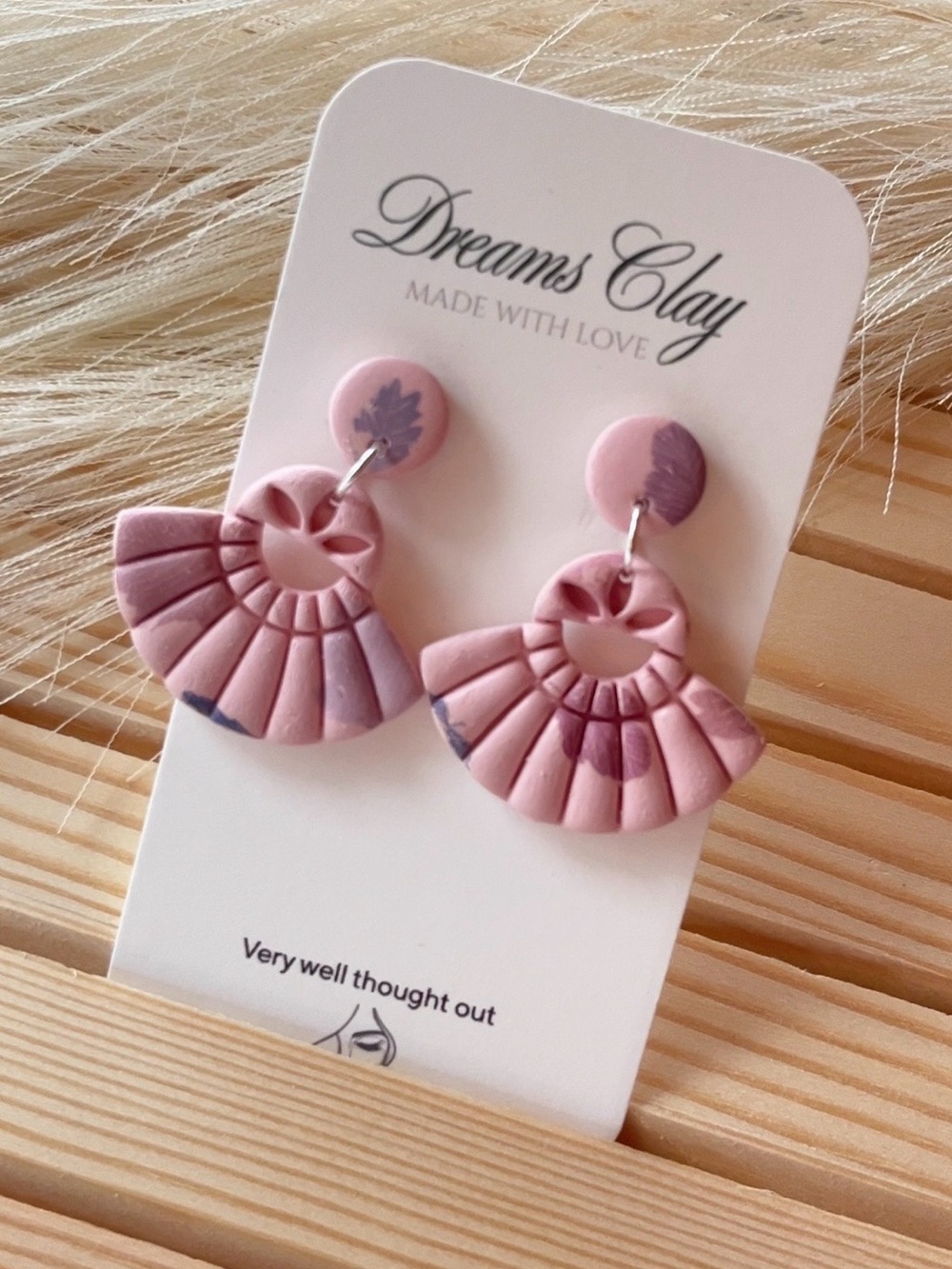 Dreams Clay Pink Fan Dangle Earrings